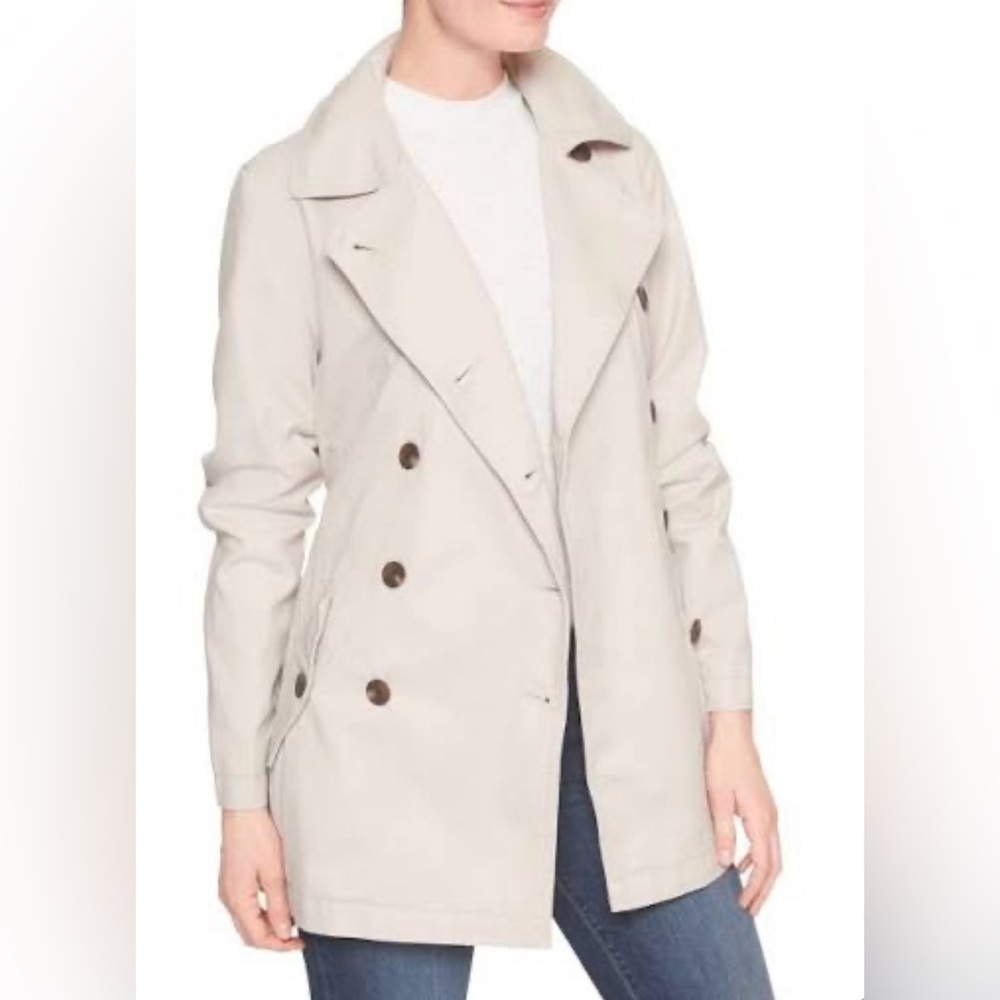 GAP | CLASSIC TRENCH COAT TWILL WEAVE  IN SLICK ROCK DOUBLE BREASTED LARGE - Picture 3 of 7